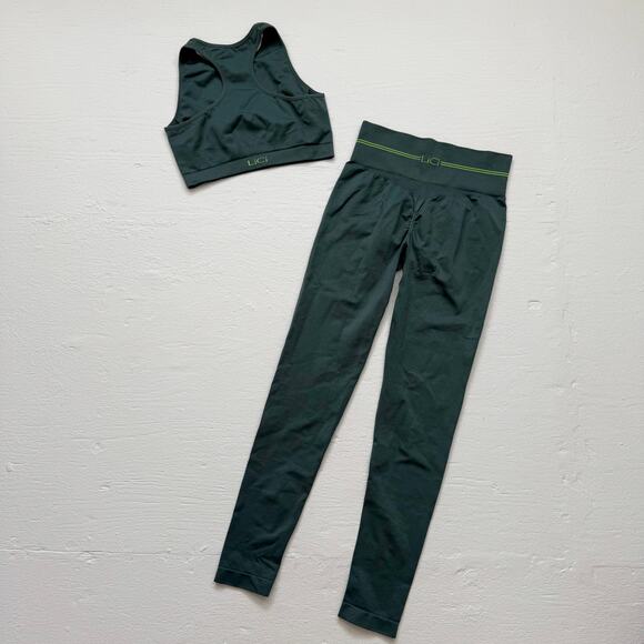 LiCi Green Seamless Activewear Set Sports Bra Leggings, Size Medium - Picture 5 of 6